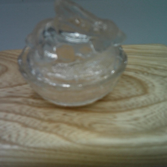 Vintage Mini Rabbit on Nest Textured Glass 2.25"high 2"wide Salt Cellar dip Mini Trinkets Adorable
