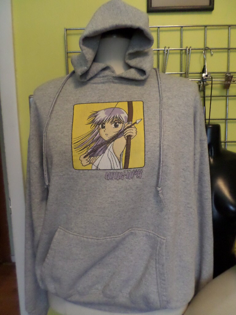 Sweatshirt Hook-Ups Vintage - Taille L - Motif Anime Girl - Bleu Marine - Occasion TBE