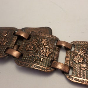 Beautiful vintage linked copper bracelet 50&#39;s floral bouquet