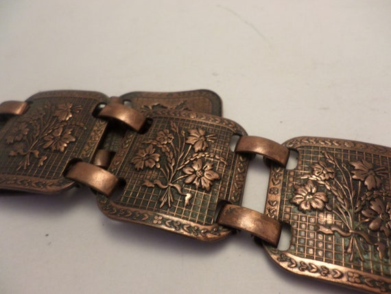 Beautiful vintage linked copper bracelet 50's floral bouquet