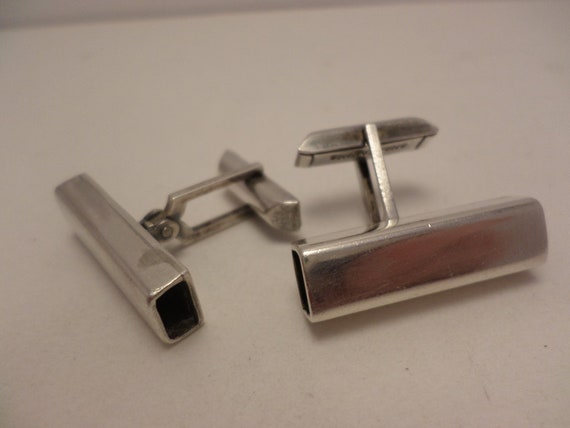 Vintage Modernist sterling silver cufflinkshollow rectangle tubes