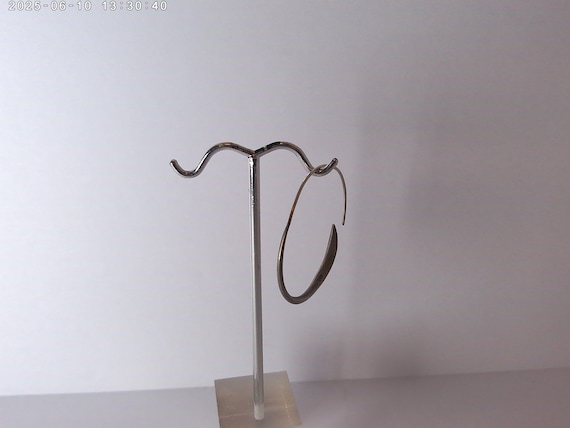 Sterling silver 925 stamped hoop earring single hoop 1.5" wider beveled at the bottom, wire top