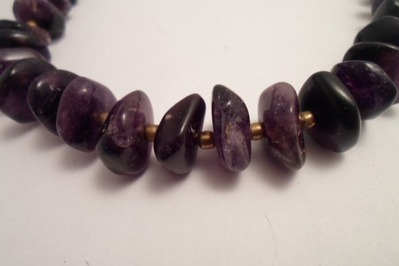 Vintage Natural Amethyst Bead Necklace Violet Purple Various Shape Natural Stones Highly Polished 20" necklace