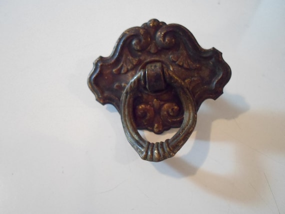 Vintage Antique Brass Dropped Drawer Pull 1930's Era