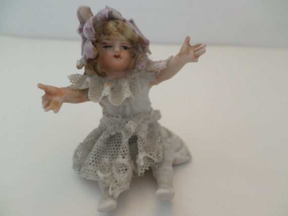 antique Victorian bisque delicate little girl figurine 2968 cross on legs marking