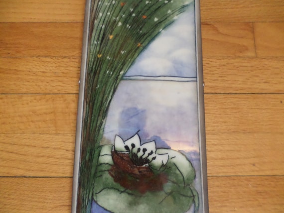 Arabia Finland 7" x17" irridescent glaze tile lilly pad Heija Liukko-Sundstrom framed vintage