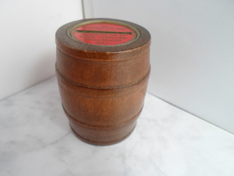 Vintage Wooden Barrel Bank 1950's Barrel of Money USA Etsy