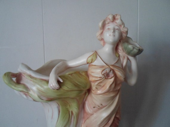 Antique Monumental 19" Art Nouveau Lady Vase Marked Beautiful Flowing Scant Tunic Wraps around Vase 8"wide 5"base Hand Painted Rare
