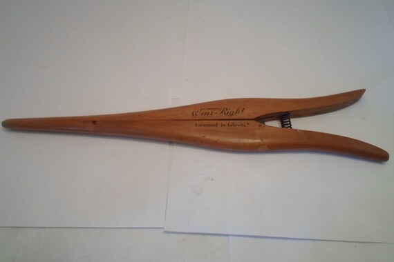 Antique Victorian Wood Leather Glove Finger Stretcher Wear Right Brand USA Vanity Chic Display Use Repurpose