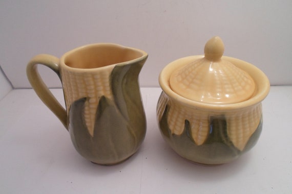 Shawnee USA Corn King Pottery 5" Creamer and Sugar with Lid Spotless Estate Not a Reproduction