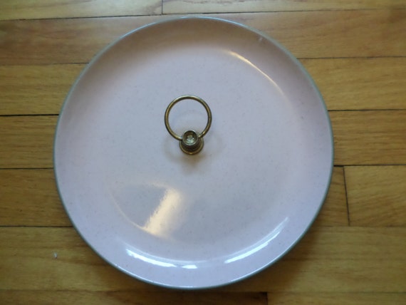 Vintage 50's Harkerware stone china Pink & Gray Tidbit appetizer tray Ovenproof USA Mid-Century Modern