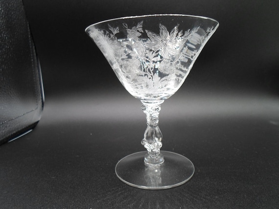 1 Cambridge Wildflower Clear Low Sherbert/Cocktail Glass 4.75" 1940's