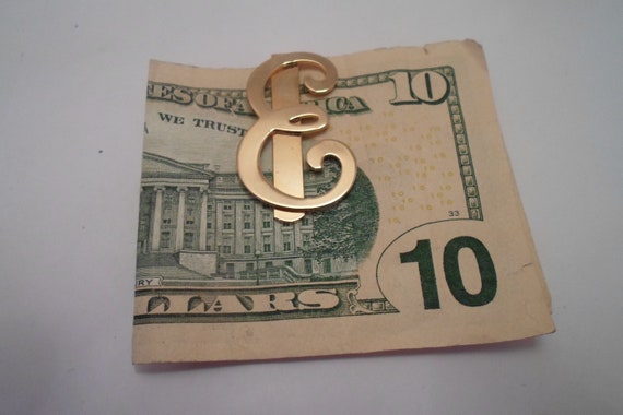 Vintage 70's Initial E Money Clip Disco Era Brass Cash clip Very Good Indiana Estate