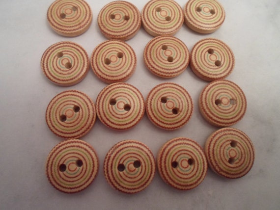 Vintage Wood Buttons Pinwheel Print Warm Browns 16 Total Cute Cookie Buttons 1990's