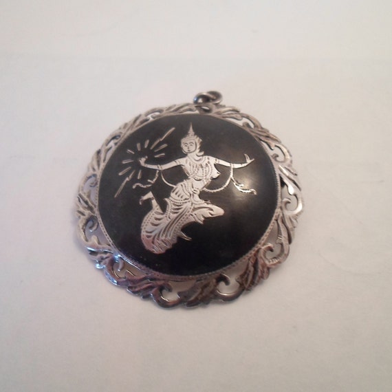 Vintage Sterling Silver Siam Pendant Brooch Pierced Carved Siam