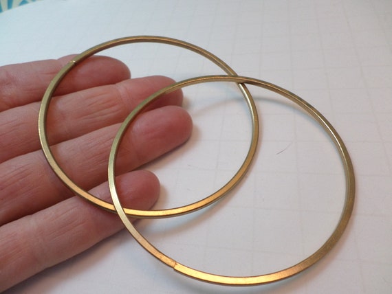 vintage 80's classic gold tone flat thin bangle bracelet pair brass