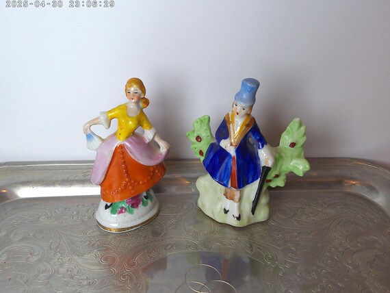 Vintage porcelain miniature statues French 18th century couple Made in Japan man & woman