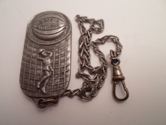 Vintage Art Deco Pocket Watch Chain  Laddie Athletic Figure Attaches to Belt Pocket Knife Chain 1920's