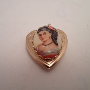 Vintage Locket Heart Shaped Portrait Photo Picture Unusual Domed Design image 1