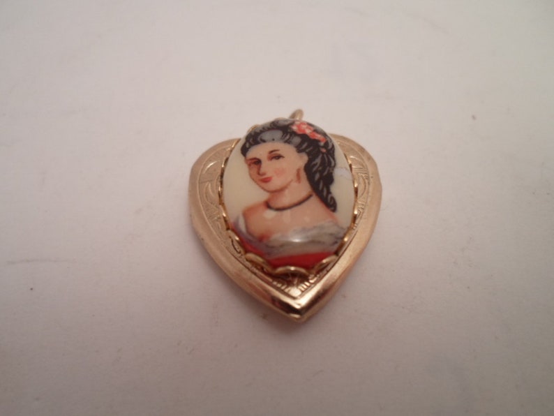 Vintage Locket Heart Shaped Portrait Photo Picture Unusual Domed Design image 1