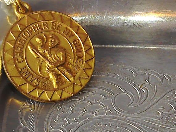 Vintage St. Christopher gold filled medal Ela 12 kt gf Be My Guide religion