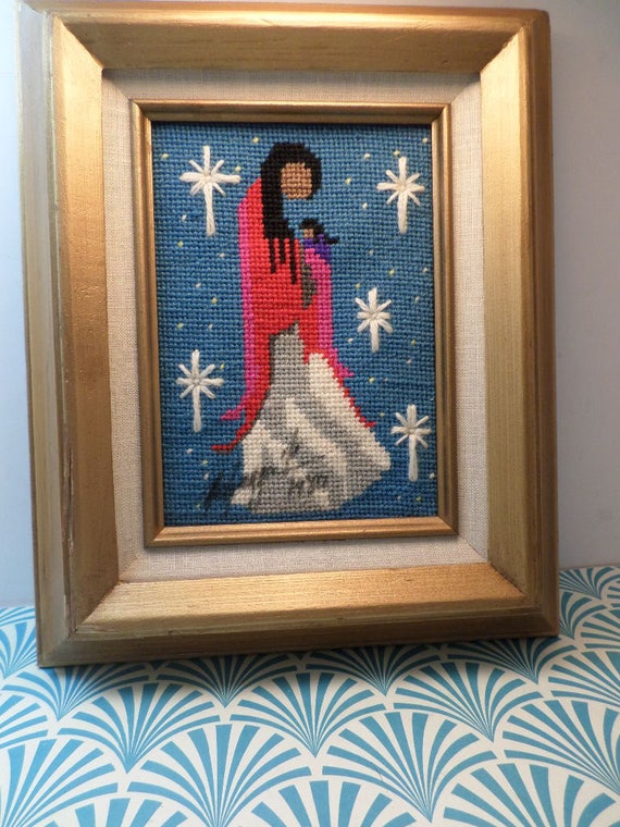 Vintage needlepoint 70's Ted DeGarzia Arizona Navajo Madonna Cassandra and Tish