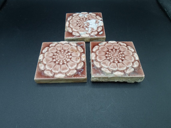 Trent Tiles Antique Architectural Salvage 3 Tiles 3" square Signed