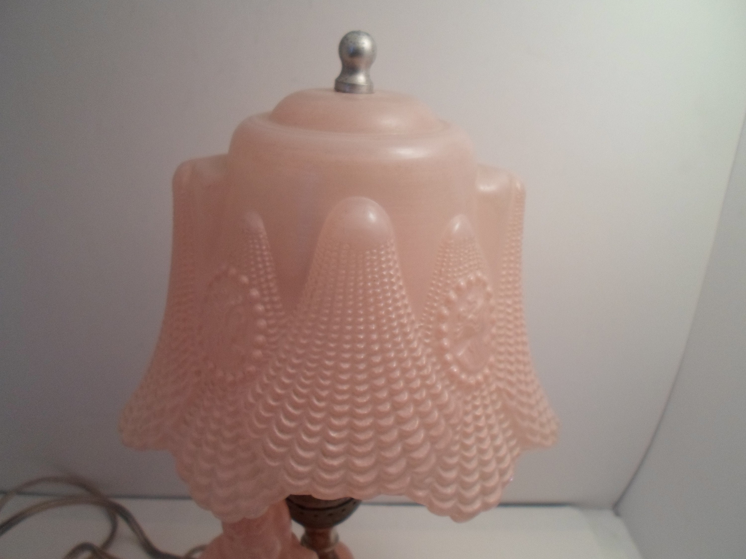 Vintage Antique Dancing Pink Lady Camphor Glass Boudoir Lamp and Shade