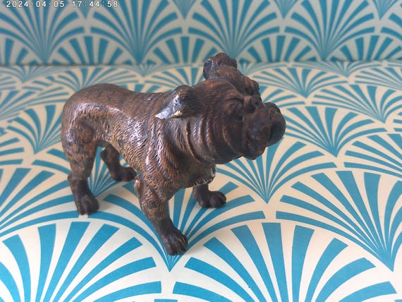 Antique Bronze metal brown tan Bulldog Cross marked on foot 3inch long 1940's