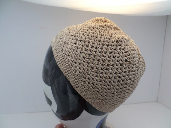 Authentic 1920's deco flapper silky skull cap beanie tan so sweet
