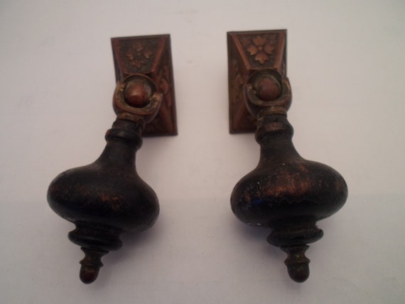 Antique Victorian Eastlake 2 Tear Drop Drawer Pulls Furniture Hardware Original Not a Reproduction