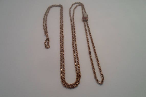 Antique Ladies Pocket Watch Slide Chain 24"beveled link with Shell Cameo Slide Gold plated/Brass very good Vintage Find Art Nouveau
