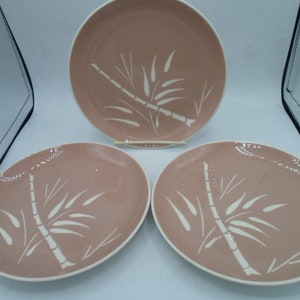 Vintage 3 Harkerware Bamboo 7&quot; Desert Salad Bread Plates 1950&#39;s Perfect MCM