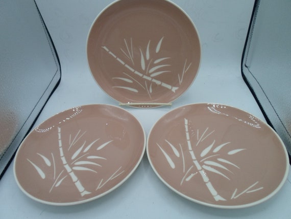 Vintage 3 Harkerware Bamboo 7" Desert Salad Bread Plates 1950's Perfect MCM