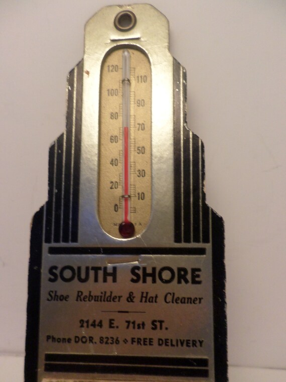 Vintage Art Deco Premium Advertising Souvenir Chicago South Shore 1939 calendar & thermometer Shoe hat
