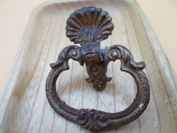 Vintage Antique Solid Brass Dropped Pierced Drawer numbered Pull Art Deco Era