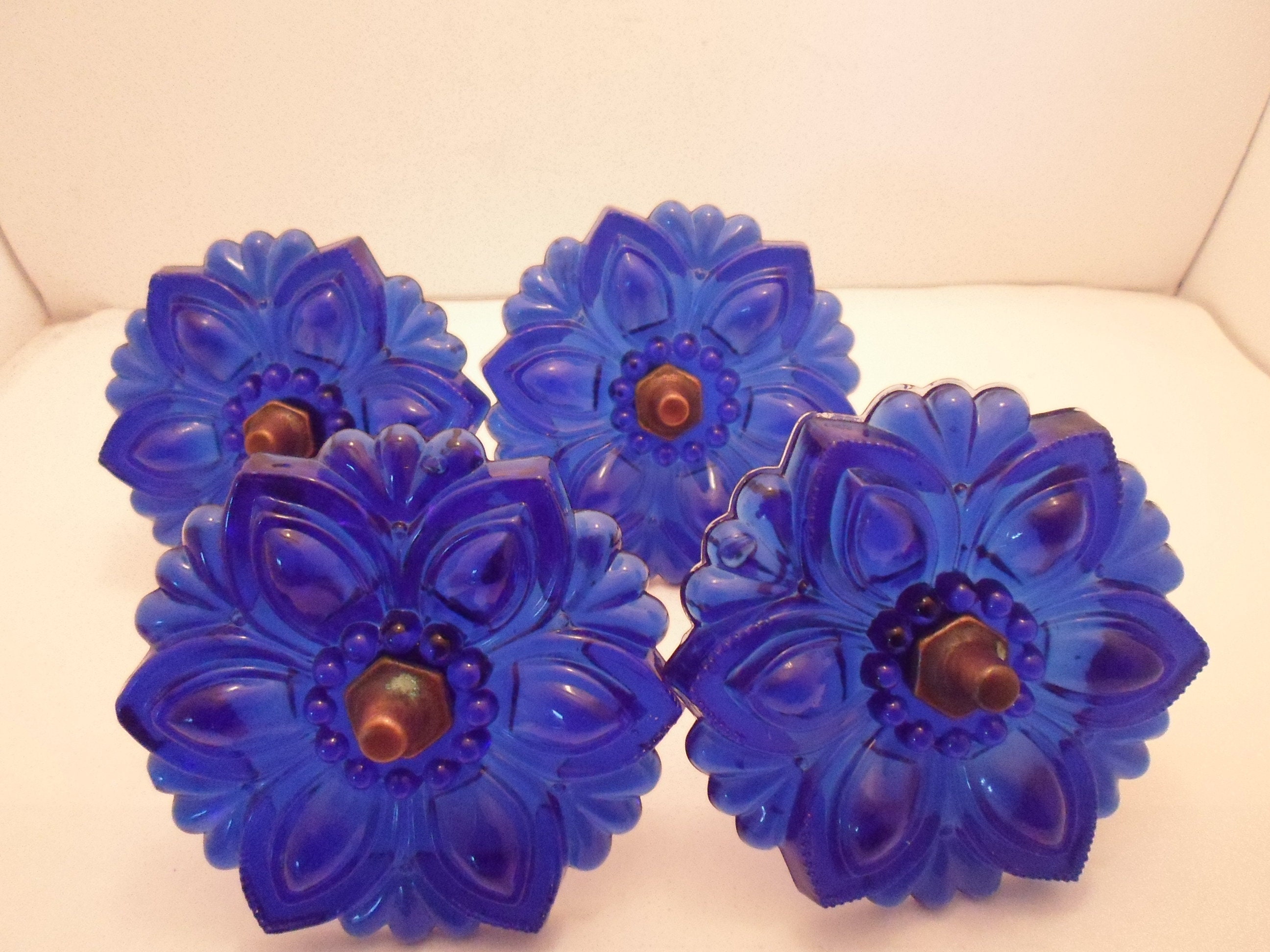 4 Antique Vintage Sandwich Glass Rosette Curtain Drape Tie Backs