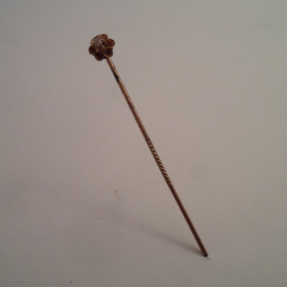 Antique Diamond Gold Plated Ascot Scarf Hat Pin Victorian Edwardian Art Nouveau Wedding Prom Bridal party
