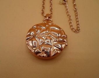 Vintage Rose Gold Tone Photo Locket Necklace - 28" Chain