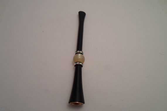 Vintage Antique Regency Cigarette Holder Pearl Rhinestone 4.50" Very Good Bling Audrey Hepburn Breakfast at Tiffany's
