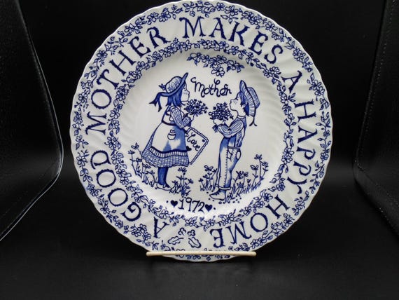 Vintage Blue and White 1972 Norma Sherman Plate Royal Crownford England Adorable