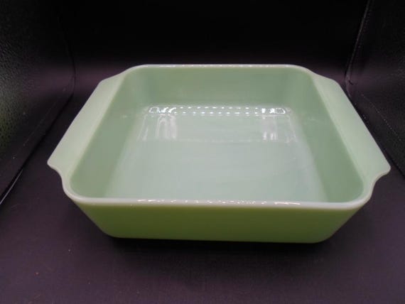 Vintage Jadeite Fire King Brownie Pan 8"x 8" Anchor embossed mark Signed
