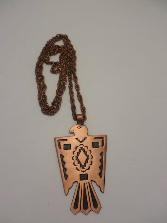 Vintage Copper bell Copper thunderbird necklace Mid-Century Modern Indian