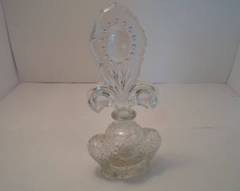 Antique Vintage Cameo Perfume Vanity bottle Ground Stopper 1940's Pressed Glass has Cameo Stopper Rare