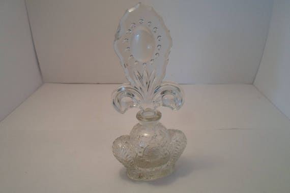 Antique Vintage Cameo Perfume Vanity bottle Ground Stopper 1940's Pressed Glass has Cameo Stopper Rare