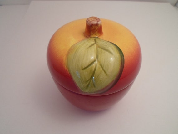 Vintage Ceramic Apple Peach Covered Bowl Jelly Jam Jar Honey Pot 1960's