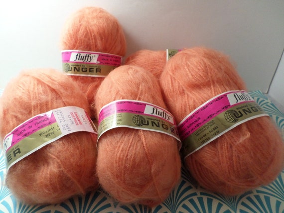Two Rolls Vintage 60's fluffy acrylic yarn Made in France Unger soft coral melon color 2 available
