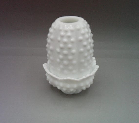 Vintage Fenton Fairy Lamp White Milk Glass Hobnail with Original Paper Fenton Sticker