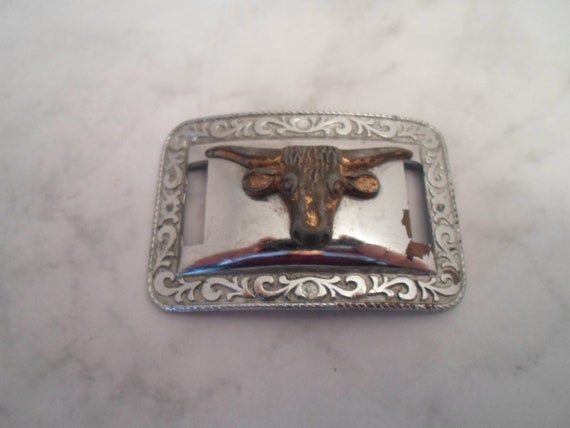 Vintage Western Steer Belt Buckle Bolo Tie or Scarf Tie 1950's Steer Cowboy Era As Is