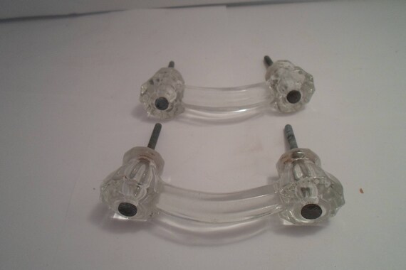 Antique 2 Solid Glass Drawer Handles Rare Perfect and Beautiful 3.75"wide Farmhouse Chic Shabby Dresser Pulls